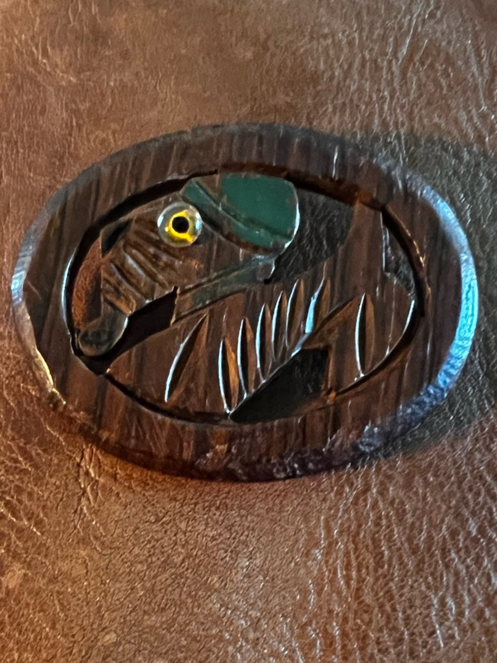 Vintage Scottie Dog Brooch Carved Wood Glass Eye Green Hat